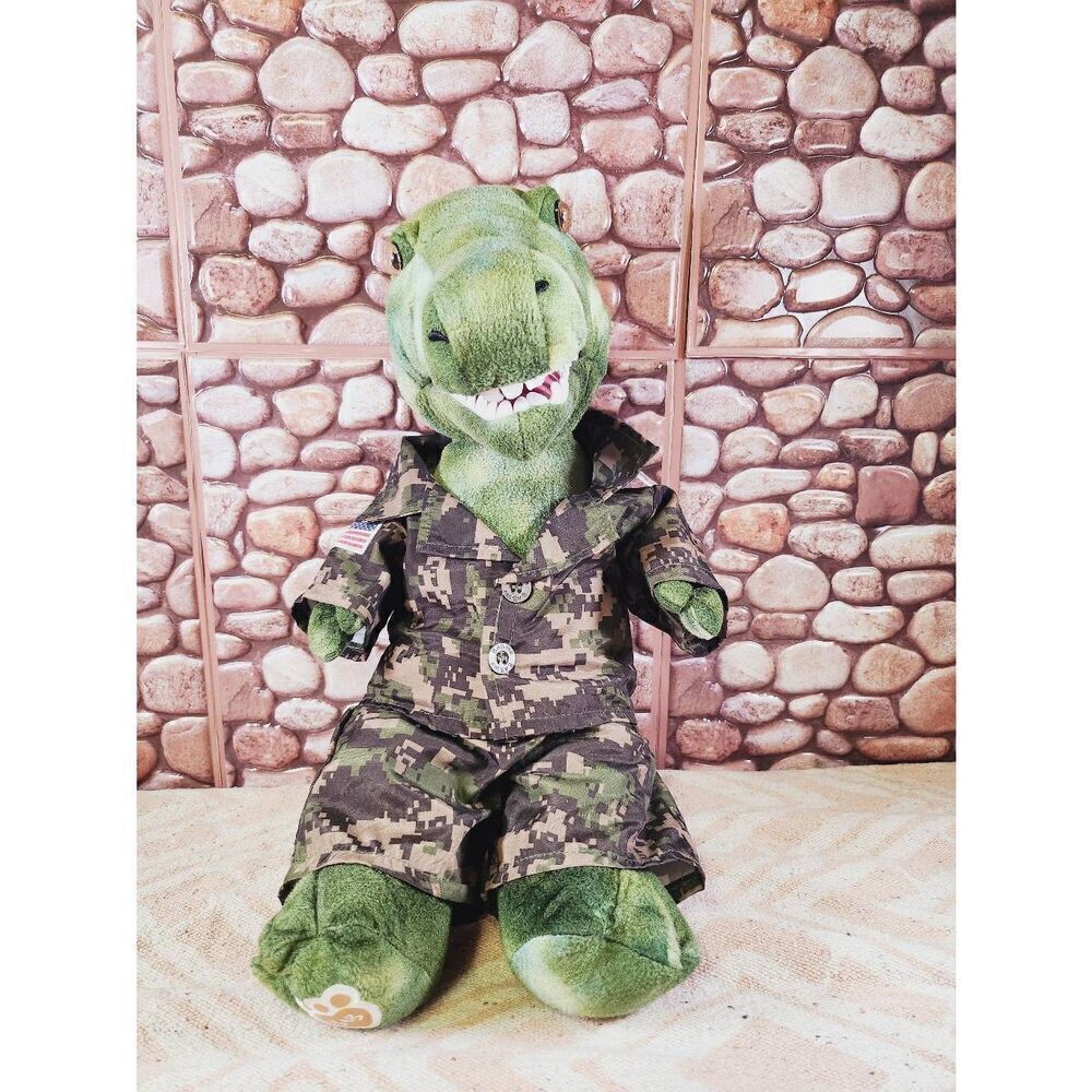 Build A Bear T-Rex Dinosaur Green Camouflage Plush With Military Outfit #A96